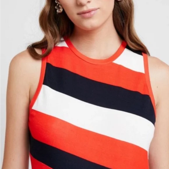 Banana Republic Asymmetrical Orange, Navy, and Cream Dress- Size Large Tall - Picture 5 of 14